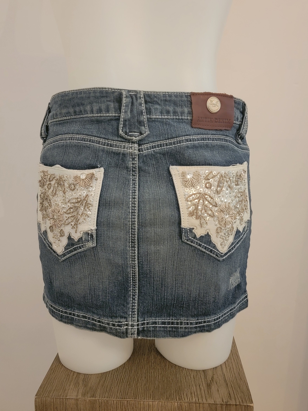Y2K Antik Denim Blue Embellished Pocket Mini Skirt
